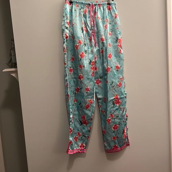 Unbranded Other - Blue Floral Drawstring Satin Pajama Bottoms